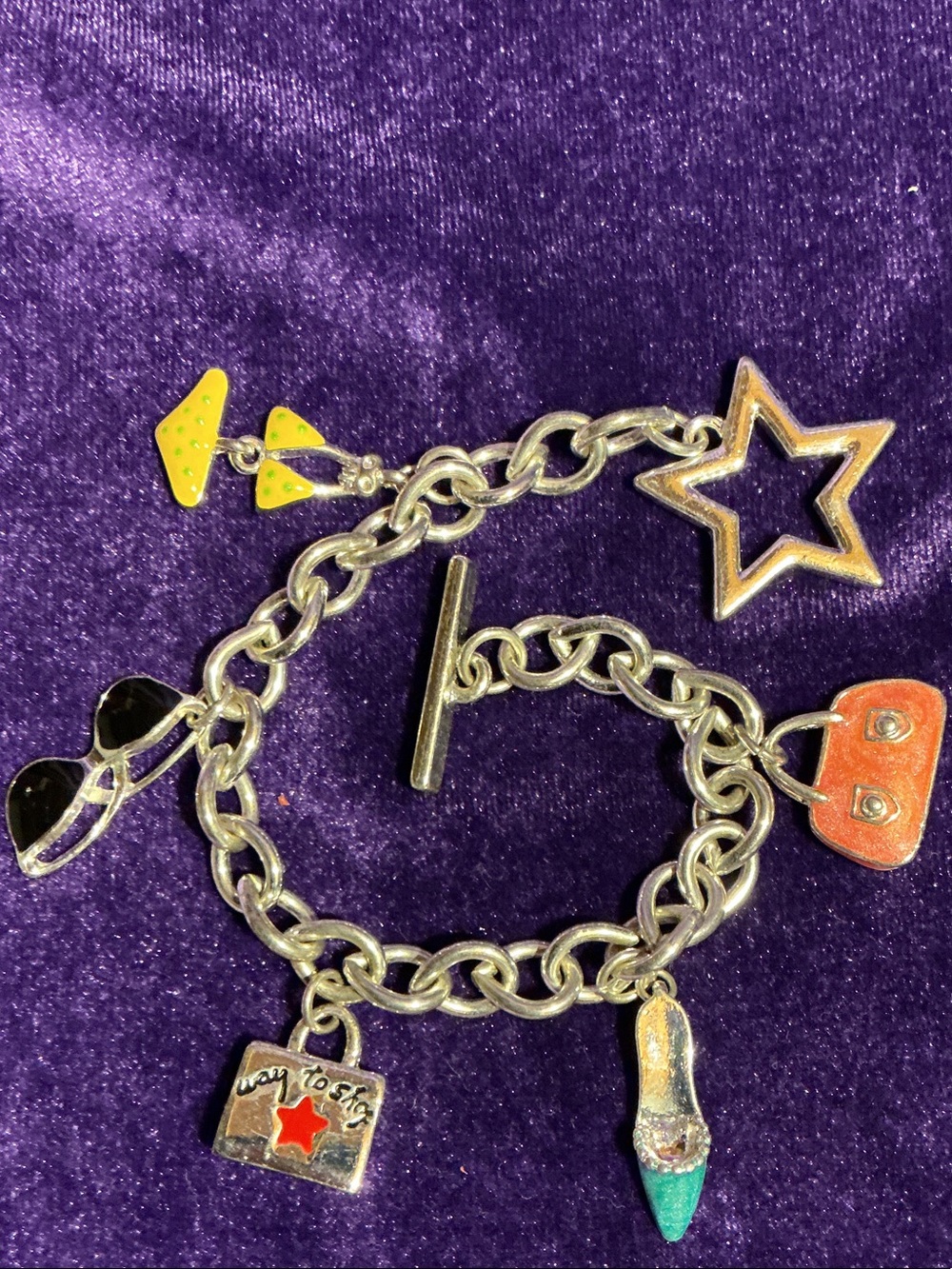 Macy's Silver Charm Bracelet with Purple, Yellow, Black, Green, Orange Accents